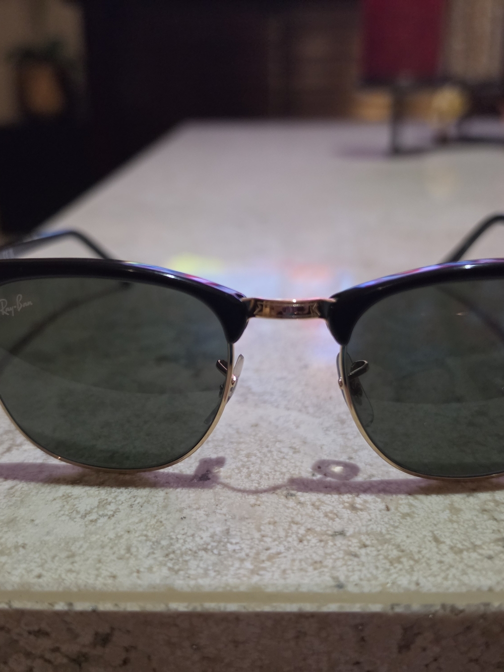 Ray-Ban Clubmaster Sunglasses in Black and Gold with Green Lenses